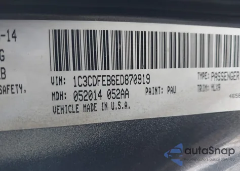 2014 Dodge Dart Gt z USA, uszkodzony, nr VIN 1C3CDFEB6ED870919